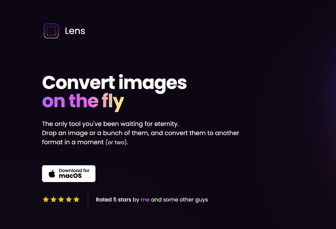 Lens The simplest Mac image conversion program, supports JPG, PNG and GIF adjustable quality 