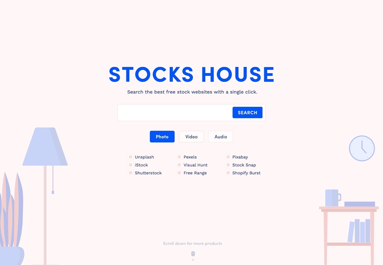 Stocks House uses a browser plug-in to quickly search for free gallery photos, videos and audio materials (Chrome extension)